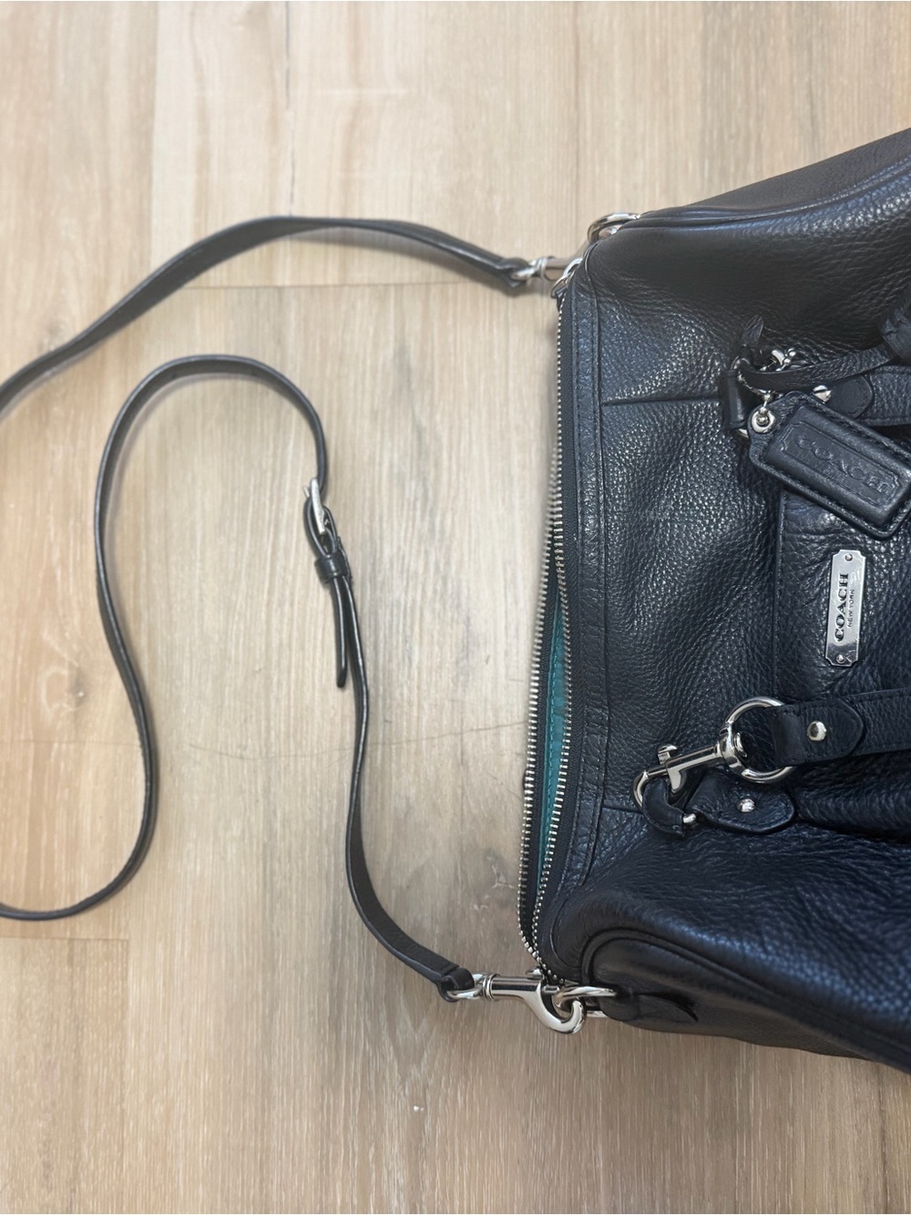 **Vintage** Coach Black Pebbled Leather Shoulder Bag with Silver Hardware